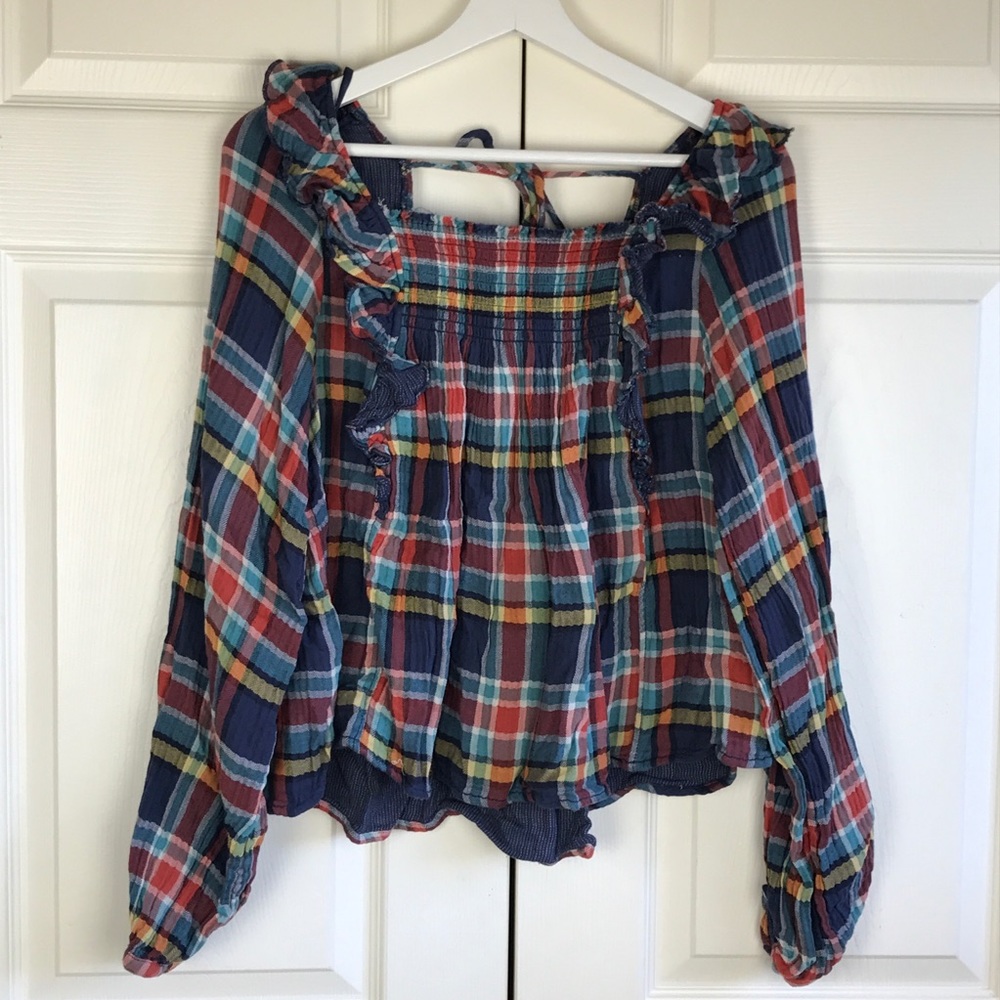 Free People Siena Plaid Pullover in Blue  Ruffled - Picture 5 of 10
